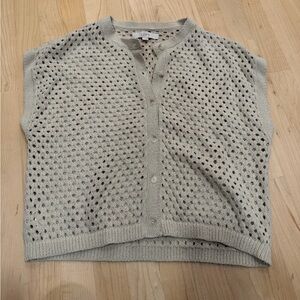 LOFT Cream Open-Knit Button-Front Sweater Vest